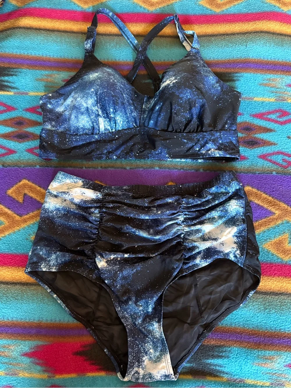 Torrid Blue Water Print Bikini Set Size 1 (1X) High Waist Ruched Two Piece